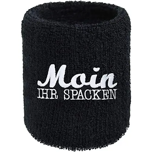 Produktbild: Moin Ihr Spacken lustiges Schweissband mit Stickerei Spruch Designer Schweißband & Absorbierendes Frottee | Extreme Sport Wristband Geschenk Armband Spruch