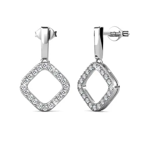 Produktbild: Moissanite Diamant-Ohrringe für Frauen – hypoallergenes 925er Sterlingsilber, quadratische Tropfenohrringe, Damenschmuck als Geschenk., Sterling Silber, Moissanit