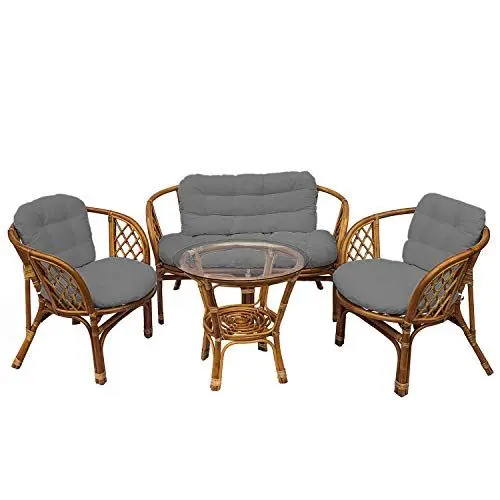 Produktbild: Mojawo Top Qualität! Hochwertige Gartensitzgruppe aus echtem Rattan Bahama 10-TLG Natur/Dunkelgrau Gartengarnitur Gartentisch Gartensessel