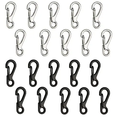 Produktbild: MOJOTIC 20 Stück Mini SF Karabinerhaken, Mini Karabiner, Karabiner Mini, Carabiner Mini, Karabinerhaken Mini, Karabiner Klein, Schlüsselkaraniner für Camping Ring Clip Haken Leichte Kleine Karabiner