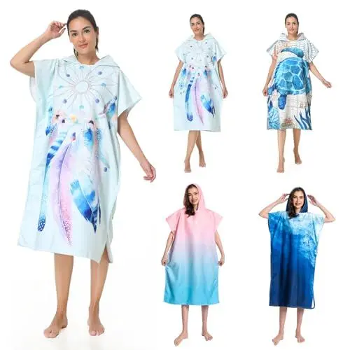Produktbild: MOKANI Badeponcho Damen & Herren, Ultraleicht & Schnelltrocknend, Kapuze Surf Poncho Handtuch auf Surfen Schnorcheln Wassersport, Zugleich Umkleidehilfe Strand Erwachsene(Keine Knöpfe, 108L x 73W cm)