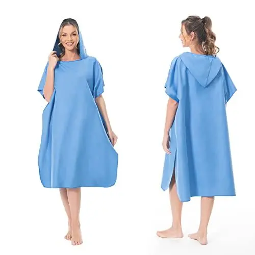 Produktbild: MOKANI Surf Poncho Umziehhilfe Strand für Damen Herren Erwachsene Jugendliche, Ultraleicht und Schnelltrocknend, Badeponcho Handtuch Poncho aus Mikrofaser auch als Umkleidehilfe Strand (Blau)