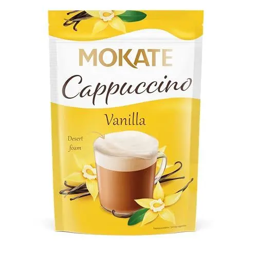 Produktbild: MOKATE - Cappuccino Vanille - Cremiger Instant-Kaffee mit Milchschaum & Sanfter Vanillenote, Aromatisch & Vollmundig - Schnelle Zubereitung – Einfach mit Heißem Wasser Aufgießen - 110g