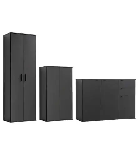 Produktbild: mokebo® Mehrzweckschrank Set 3-teilig 'Die Allzweckwaffe', Schrank-Set mit Aktenschrank, Mehrzweckschrank & Kommode in Anthrazit-Schwarz, auch als Moderne Wohnwand oder Büromöbel