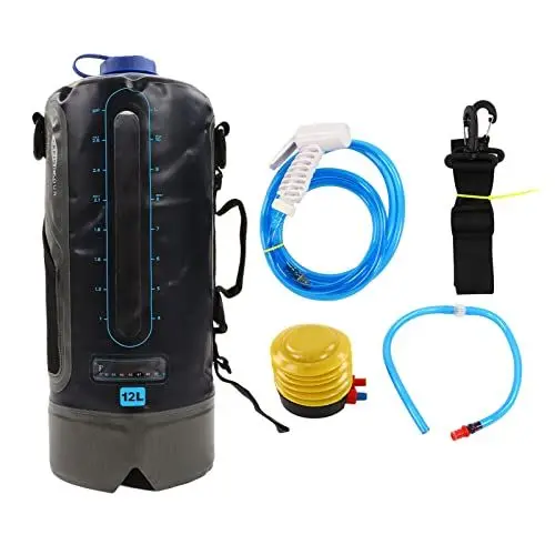 Produktbild: Mokernali 12L Camping Duschbeutel, Faltbarer Badebeutel mit Pumpe und Wasserschlauch, 17.5x43cm, Campingdusche aus TPU, Tragbare Dusche für Camping, für Outdoor Wandern und Backpacking