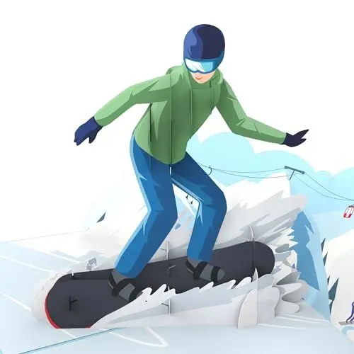 Produktbild: MOKIO® Pop-Up Karte – Snowboard – 3D Geburtstagskarte für einen Snowboardurlaub oder Snowboardkurs, Wintersport Grußkarte zum Geburtstag