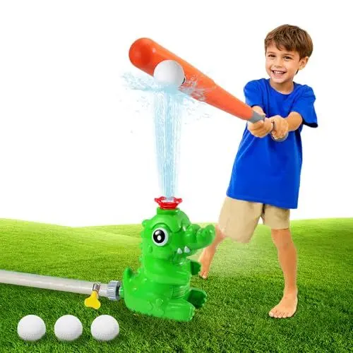 Produktbild: MoKo 2-in-1-Wassersprinkler & Baseball für Kinder, Krokodil 360° Rotierende Wassersprühgerät, Kleinkind Outdoor-Spielzeug für Hinterhof Rasen Garten Pool, Grün