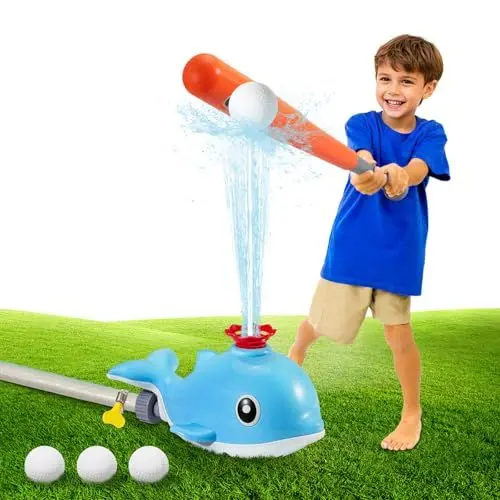 Produktbild: MoKo 2-in-1-Wassersprinkler & Baseball für Kinder, Whale 360° Rotierende Wassersprühgerät, Kleinkind Outdoor-Spielzeug für Hinterhof Rasen Garten Pool, Himmelblau