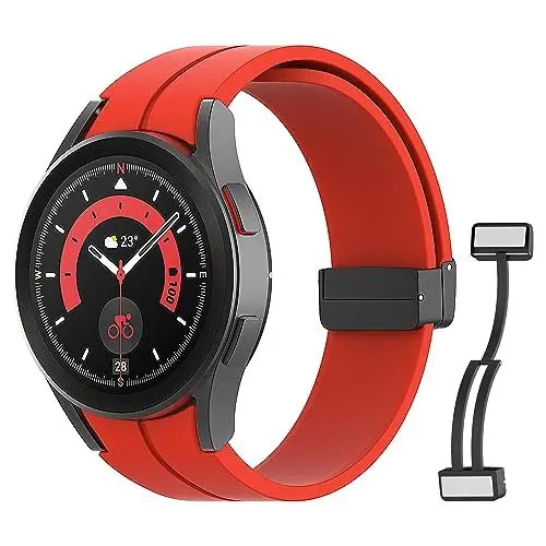 Produktbild: MoKo Armband Kompatibel mit Samsung Galaxy Watch 7 FE 6 5 4 Armband 40mm 44mm/Watch 6 Classic 43mm 47mm/5 Pro 45mm/4 Classic 42mm 46mm, Magnetschließe Silikon Ersatzarmband, Rot