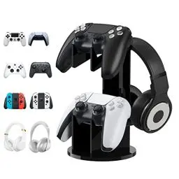 Produktbild: MoKo Game Controller Halter/Headset Ständer, 2 In 1 Acryl Universalhalterung für PS4 PS5 Xbox One Xbox Series Halterung Gaming Zubehör, Controller Kopfhörer Halterung Ständer Zubehör, Schwarz