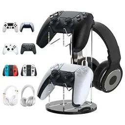 Produktbild: MoKo Game Controller Halter/Headset Ständer, 2 In 1 Acryl Universalhalterung für PS4 PS5 Xbox One Xbox Series Halterung Gaming Zubehör, Controller Kopfhörer Halterung Ständer Zubehör, Schwarz&Klar