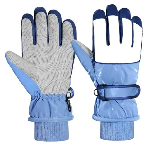 Produktbild: MoKo Handschuhe Kinder, Winterhandschuhe Kinder Wasserdicht, Skihandschuhe Kinder mit Elastisch Bündchen für 6-15 Jahre, Warme Winddicht Schneehandschuhe kinder für Snowboard Laufen Radfahren, Blau, L
