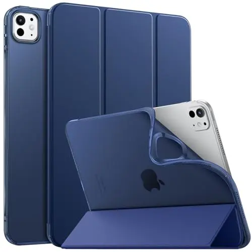 Produktbild: MoKo Hülle Kompatibel mit iPad Pro 11 Zoll M4 2024 (5. Gen), TPU Transluzent Matt Rückseite Cover mit Auto Schlaf/Aufwach, Schutzhülle mit Ständer, Marineblau