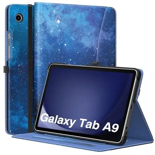 Produktbild: MoKo Hülle für Samsung Galaxy Tab A9 2023, Handschlaufe & Tasche, Faltbare Schutzhülle mit mehreren Blickwinkeln für Samsung Galaxy Tab A9 8,7 Zoll 2023 (SM-X110/SM-X115/SM-X117), Blau Sterne