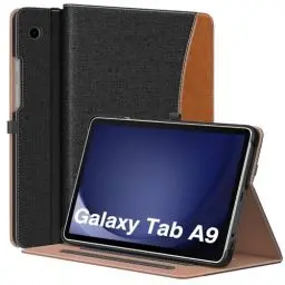 Produktbild: MoKo Hülle für Samsung Galaxy Tab A9 2023, Handschlaufe & Tasche, Faltbare Schutzhülle mit mehreren Blickwinkeln für Samsung Galaxy Tab A9 8,7 Zoll 2023 (SM-X110/SM-X115/SM-X117), Denim Schwarz/Braun