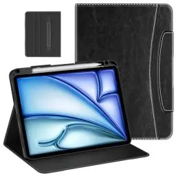 Produktbild: MoKo Hülle für iPad Air 11 Zoll M2 2024/ iPad Air 5./4. Generation 2022/2020 & iPad Pro 11 Zoll 2022/2021 mit Pencil Halterung, Premium Leder Folio Ständer Abdeckung, Schwarz