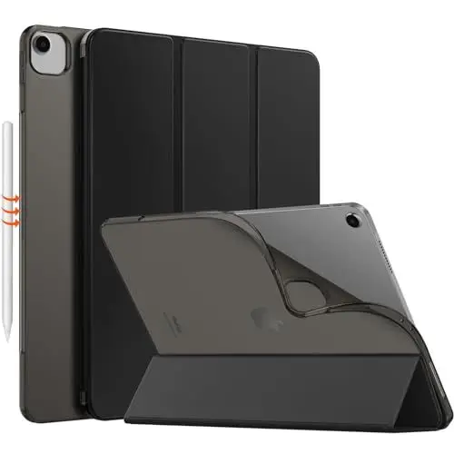 Produktbild: MoKo Hülle für iPad Air 13 Zoll M3 2025/M2 2024, iPad Air 13 Zoll mit weicher, transparenter, gefrosteter TPU Rückseite, Slim Smart Folio Schutzhülle, Auto Schlaf/Aufwach, Schwarz