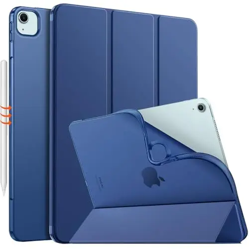 Produktbild: MoKo Hülle für iPad Air 13 Zoll M3 2025/M2 2024, iPad Air 13 Zoll mit weicher, transparenter, gefrosteter TPU Rückseite, Slim Smart Folio Schutzhülle, Auto Schlaf/Aufwach, Marineblau