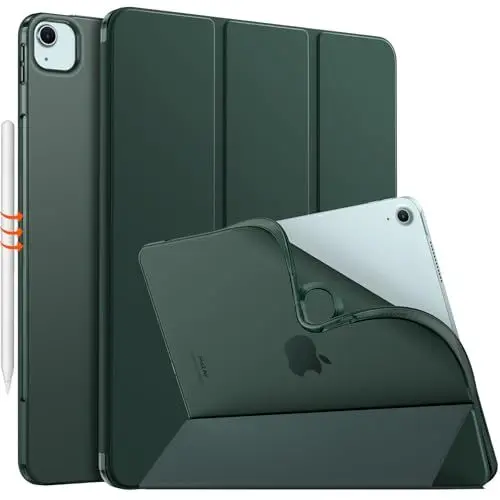 Produktbild: MoKo Hülle für iPad Air 13 Zoll M3 2025/M2 2024, iPad Air 13 Zoll mit weicher, transparenter, gefrosteter TPU Rückseite, Slim Smart Folio Schutzhülle, Auto Schlaf/Aufwach, Nachtgrün