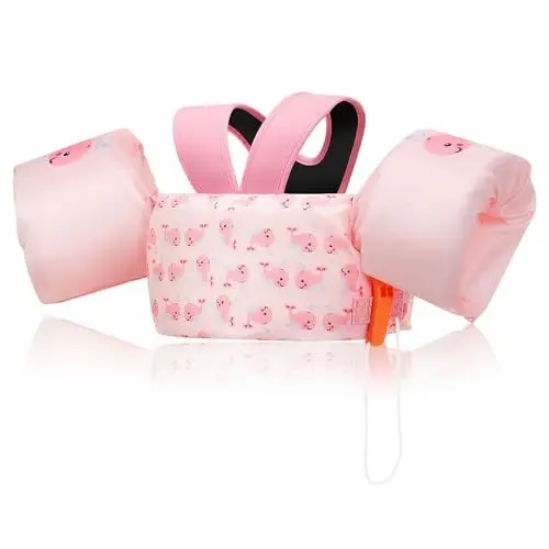 Produktbild: MoKo Kinder Schwimmflügel, Cartoon Schwimmende Badeanzug Schwimmweste, Schwimmtraining Jacke Schwimmflügel mit Schnalle für Jungen Mädchen 9 bis 22,6 kg (20 bis 50 lb) - Rosa Wal