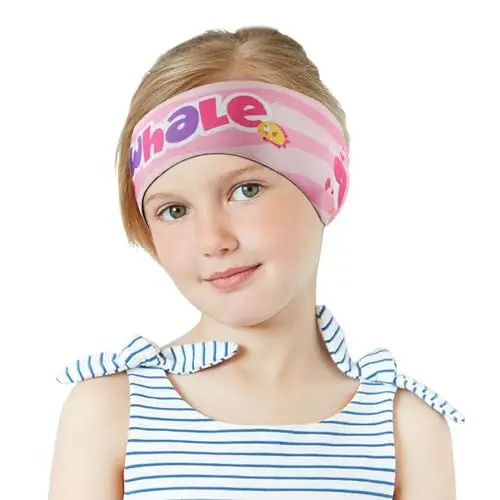 Produktbild: MoKo Schwimmen Stirnband, Neopren Schwimmband Ohrenband Wasserdichtes Kopfband Haarband mit Hohe Elastizität Ohrenschutz Band für Kinder Alter 3-9, M Größe - Rosa & Wellenwal