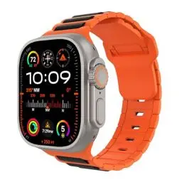 Produktbild: MoKo Silikon Sport Armband Kompatibel mit Apple Watch Ultra 2/Ultra 49mm 46mm 45mm 44mm 42mm Herren Damen,Verstellbare Ersatzbänder Armband für iWatch Ultra2 Serie 10 9 8 7 6 5 4 3 2 1 SE,Schw/Orange