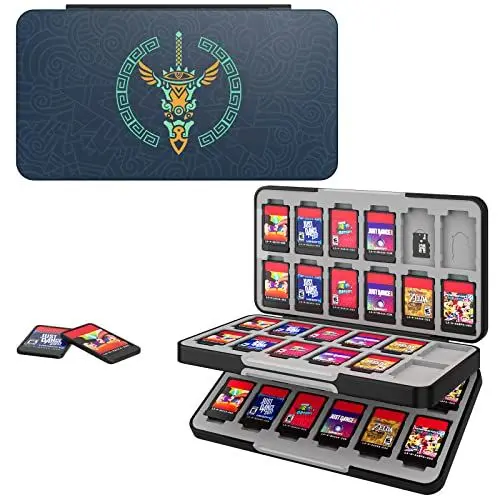 Produktbild: MoKo Switch Spiel Aufbewahrungsbox für The Legend of Zelda: Tears of The Kingdom, 48 Game & 24 SD Karte Slots Game Case Kompatibel mit Nintendo Switch OLED 2021/Switch/Switch Lite, Zelda Tears Blau