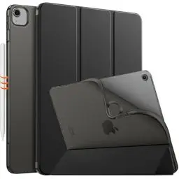 Produktbild: MoKo Hülle für iPad Air 13 Zoll M3 2025/M2 2024, iPad Air 13 Zoll mit weicher, transparenter, gefrosteter TPU Rückseite, Slim Smart Folio Schutzhülle, Auto Schlaf/Aufwach, Schwarz