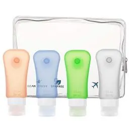 Produktbild: Moko Reise Flaschen Set, 4 Stück Silikon Auslaufsicher Reisebehälter Leckdichte Nachfüllbare Reiseflaschen BPA Frei Travel Bottle für Shampoo Toilettenartikel Spülung Pflegeprodukten, 3.1 OZ(89ml)