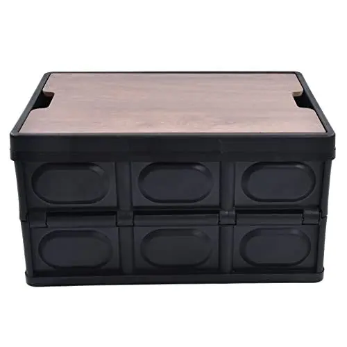 Produktbild: Mokylor 55L Zusammenklappbare Aufbewahrungskörbe mit Holzdeckel, Robuste, Faltbare Aufbewahrungskiste aus Kunststoff, Stapelbare Aufbewahrungsbox, Organizer-Behälter für Outdoor, Camping, Picknick, Dr