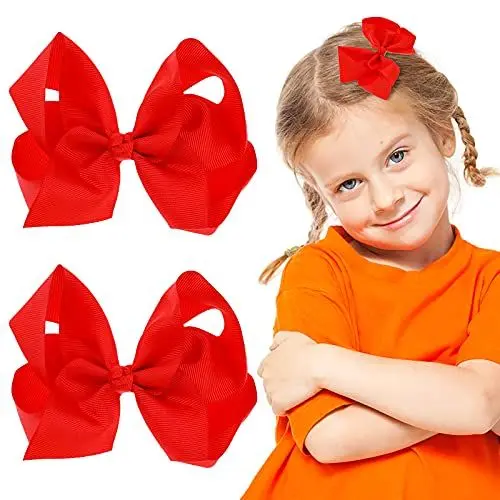 Produktbild: Molain 2 Stück Haarspangen mit Schleifen, 15,2 cm Roter Pferdeschwanz Halter, Cheerleading Haarnadel Halloween Weihnachten Geschenk Cosplay Party Styling-Zubehör für Kleinkinder Mädchen und Frauen