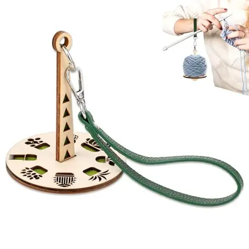 Produktbild: Molain Handgelenk Garnhalter aus Holz, Tragbarer Handgelenk Garnhalter, 360° Drehung Holz Mini Garnhalter mit Handgelenkschlaufe Garnverwirrungen Vorzubeugen Geschenk für Strickliebhaber(grün)