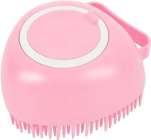 Produktbild: Molain Hund Katze Badebürste Kamm Silikonkautschuk Hundepflegebürste Silikon Welpenmassagebürste Haar Fellpflege Reinigungsbürste Weicher Shampoospender (Herz rosa)