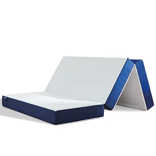 Produktbild: Molblly Klappmatratze, 75 x 195 x 15 cm Faltmatratze, druckreduzierender Memory-Schaum, H3, waschbarer Bezug, blaue feuerfeste Klappmatratze, Reise, Camping, Boden, Gästematratze (75 x 195 x 15)