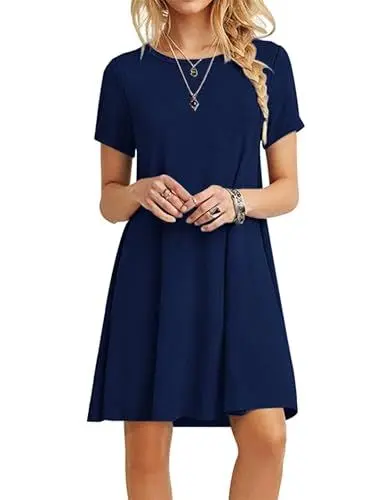 Produktbild: MOLERANI Damen Sommerkleider Casual T-Shirt Kurzarm Strandkleid Loose Swing Damen Kleid (S, Navy blau)