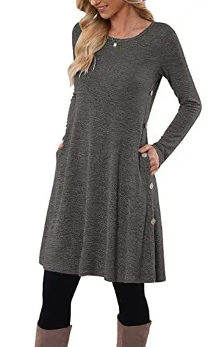 Produktbild: MOLERANI Pulloverkleid für Damen Langarm Kleid Damen Knopf Lässiges Tunikakleid mit Taschen Dunkelgrau S