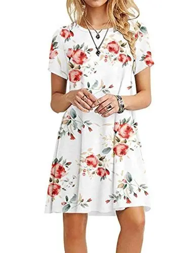 Produktbild: MOLERANI Sommerkleider für Damen Lässiges T-Shirt Kleid Kurzarm Damen Strandkleid (L, Rosenweiß)