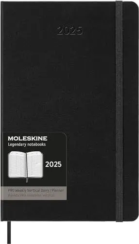 Produktbild: Moleskin Weekly Planner, Vertikaler Pro 12 Monate 2025 Wochenplaner, Fester Einband und Elastischer Verschluss, Farbe Schwarz, Großes Format 13x21 cm