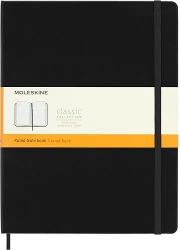 Produktbild: Moleskine Klassisches Notizbuch, Liniertes Notizbuch, Hardcover und Elastischer Verschluss, Größe XL 19 x 25 cm, Farbe Schwarz, 192 Seiten