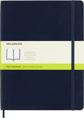 Produktbild: Moleskine Klassisches Notizbuch, Notizbuch mit Weißen Seiten, Weicher Einband und Elastischer Verschluss, Größe XL 19 x 25 cm, Farbe Saphirblau, 192 Seiten