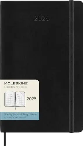 Produktbild: Moleskine Monthly Planner, 12 Monate Monatsplaner 2025, Weicher Einband und Elastischer Verschluss, Farbe Schwarz, Großes Format 13x21 cm