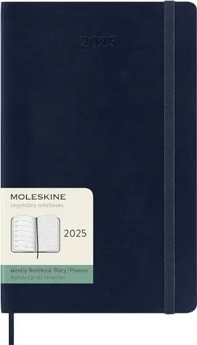 Produktbild: Moleskine Weekly Planner, WochenPlaner mit Platz für Notizen für 12 Monate 2025, Weicher Einband und Elastischer Verschluss, Farbe SaphirBlau, Großes Format 13x21 cm