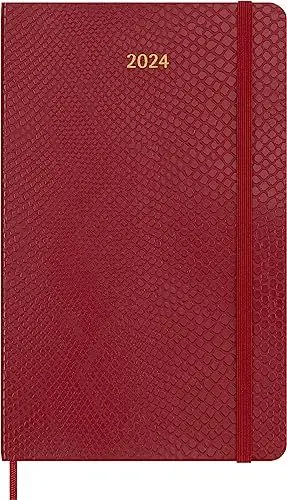 Produktbild: Moleskine Wochenkalender 12 Monate 2024 mit Box, Agenda 2024, Größe Large 13x21, weicher Einband und elastischer Verschluss, Schlangenhautimitat Farbe Rot