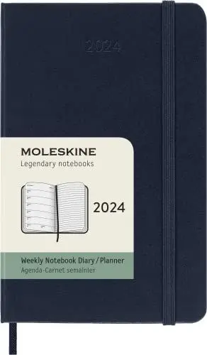 Produktbild: Moleskine Wochenplaner mit Platz für Notizen 12 Monate 2024, Planer 2024, Pocket Format 9x14, Hardcover und elastischer Verschluss, Saphirblau