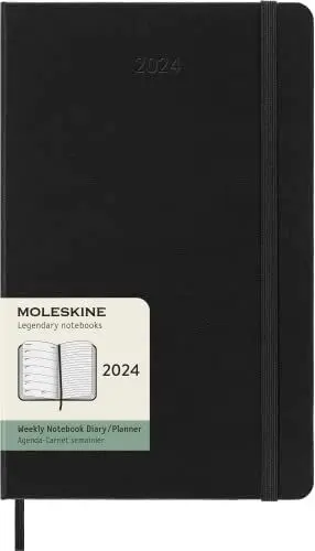 Produktbild: Moleskine Wochenplaner mit Platz für Notizen 12 Monate 2024, Planer 2024, Großformat 13x21, Hardcover und elastischer Verschluss, Farbe Schwarz