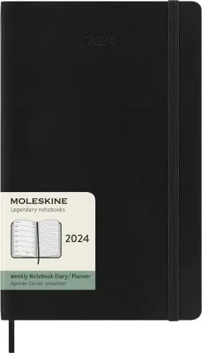 Produktbild: Moleskine Wochenplaner mit Platz für Notizen 12 Monate 2024, Planer 2024, Großformat 13x21, Weicher Einband und elastischer Verschluss, Farbe Schwarz