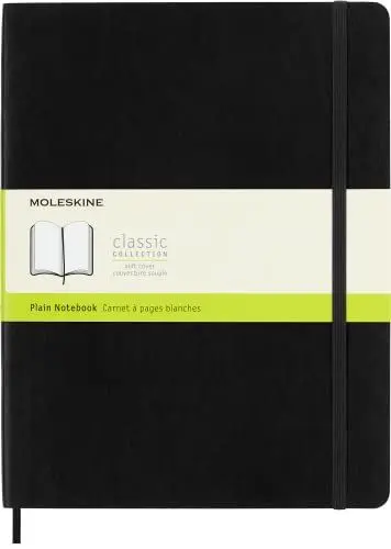 Produktbild: Moleskine Klassisches Notizbuch, Notizbuch mit Weißen Seiten, Weicher Einband und Elastischer Verschluss, Größe XL 19 x 25 cm, Farbe Schwarz, 192 Seiten