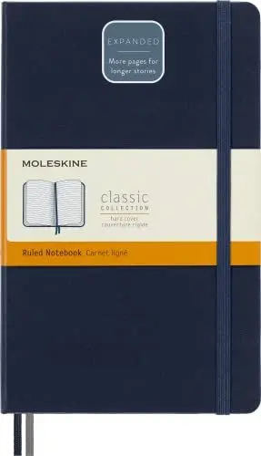 Produktbild: Moleskine - Klassisches Notizbuch, Linierte Seiten, fester Einband und elastischer Verschluss, Größe 13 x 21 cm, Farbe Saphir Blau, 400 Seiten