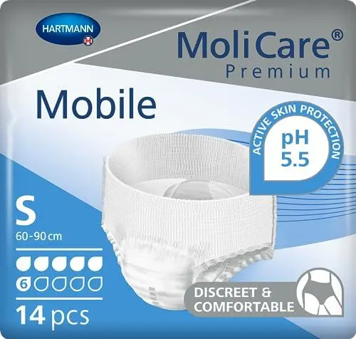 Produktbild: MoliCare Premium Mobile Einweghose: Diskrete Anwendung bei Inkontinenz für Frauen und Männer·· 6 Tropfen, Gr. S (60-90 cm Hüftumfang), 14 Stück