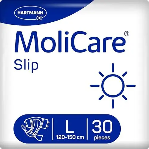 Produktbild: MoliCare® Slip Day - Windeln für Erwachsene bei mittlerer bis schwerer Harn- und Stuhlinkontinenz am Tag | zuverlässig, komfortabel & diskret | Größe L (120-150 cm Hüftumfang), 30 Stück